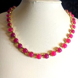 Natural Hot Pink Chalcedony Necklace & Earrings in 14K Gold Plated